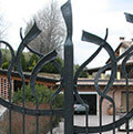 wrought iron gate with flames